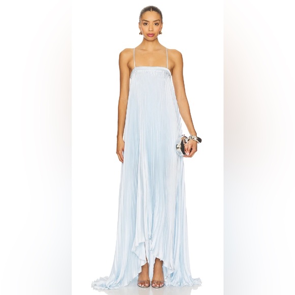 NWT Lovers + Friends Mae Gown Baby Blue Crimped Long Maxi Dress Size Medium - Picture 2 of 12